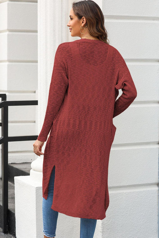 Open Front Slit Cardigan with Pockets Carauana Store