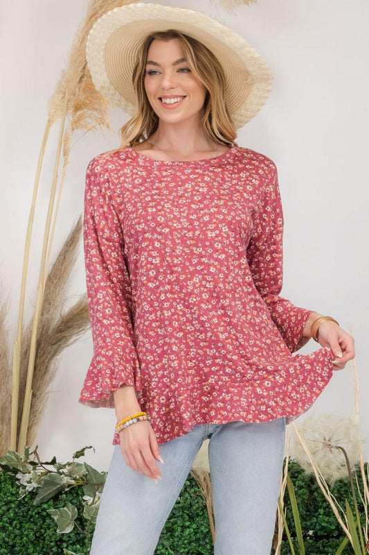 Celeste Full Size Floral Ruffle Detail Top Carauana Store