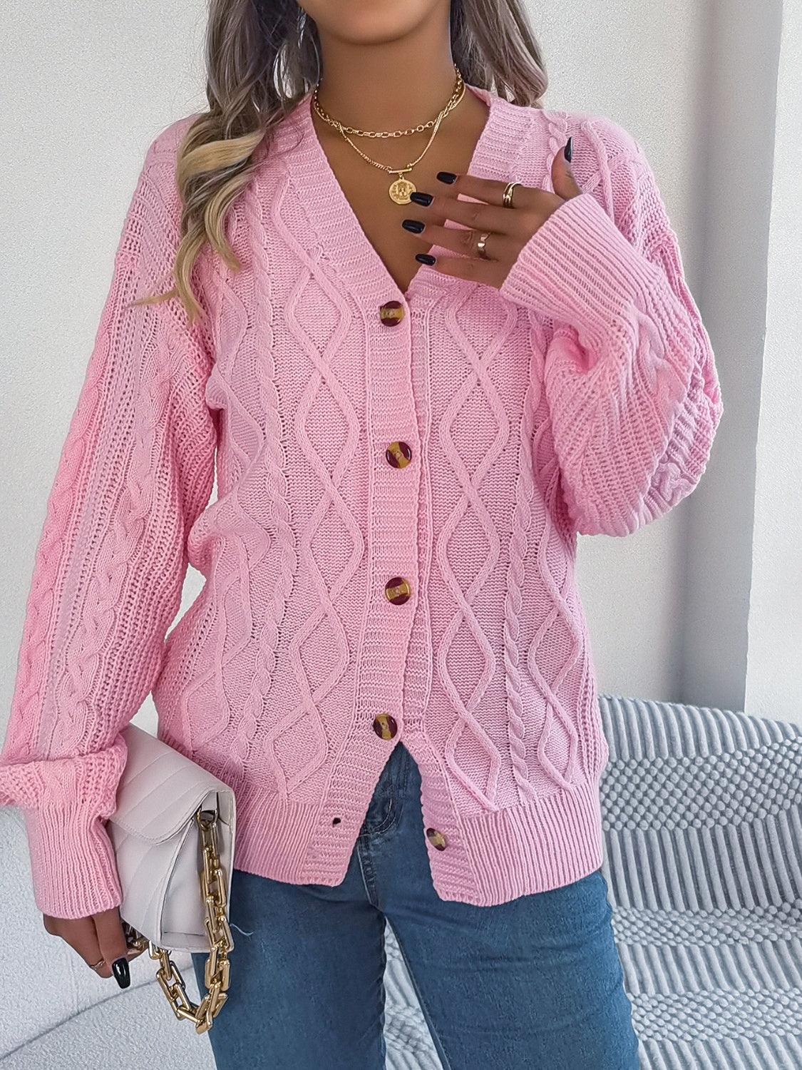 Cable-Knit Long Sleeve Cardigan Carauana Store