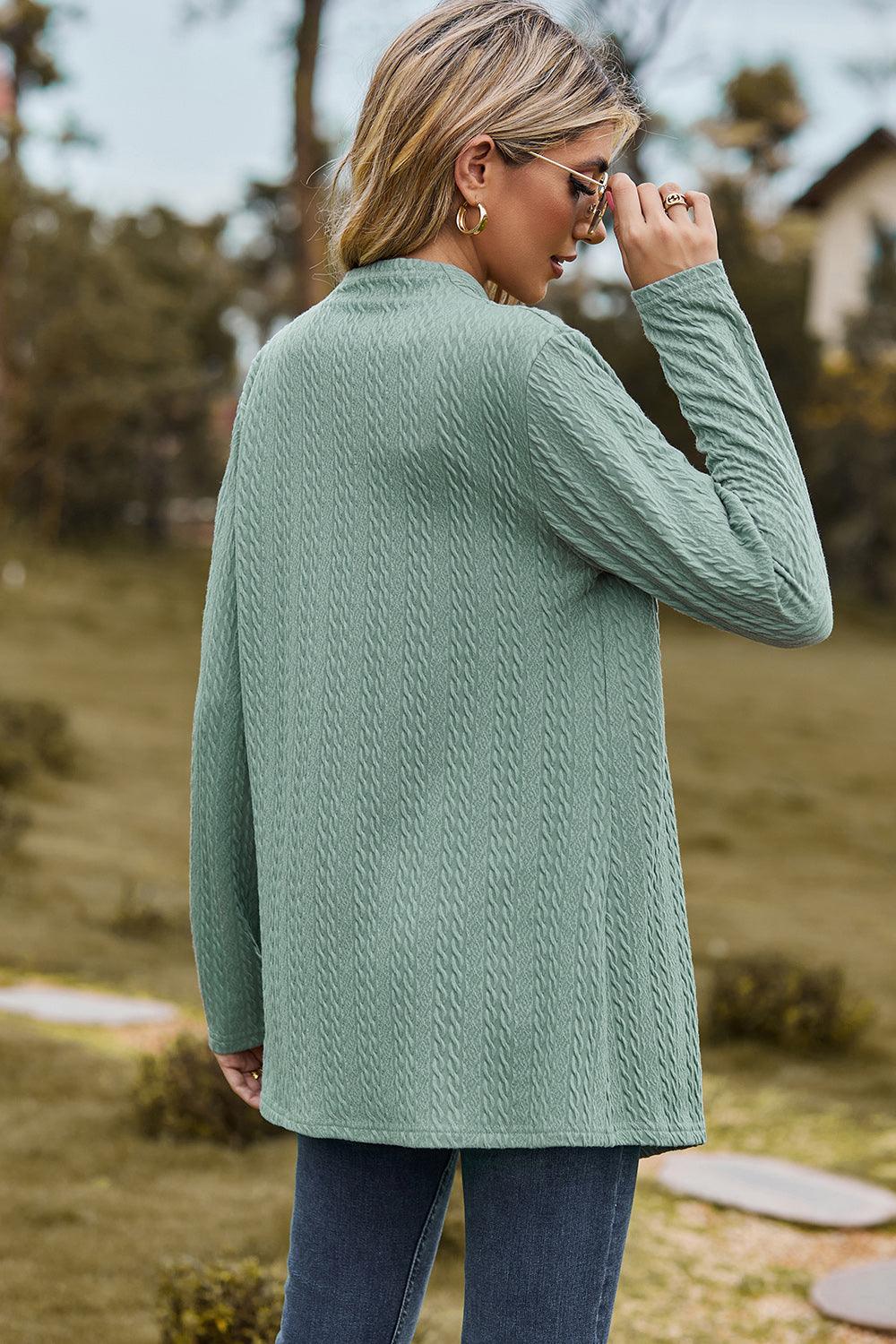 Textured Open Front Long Sleeve Cardigan Carauana Store