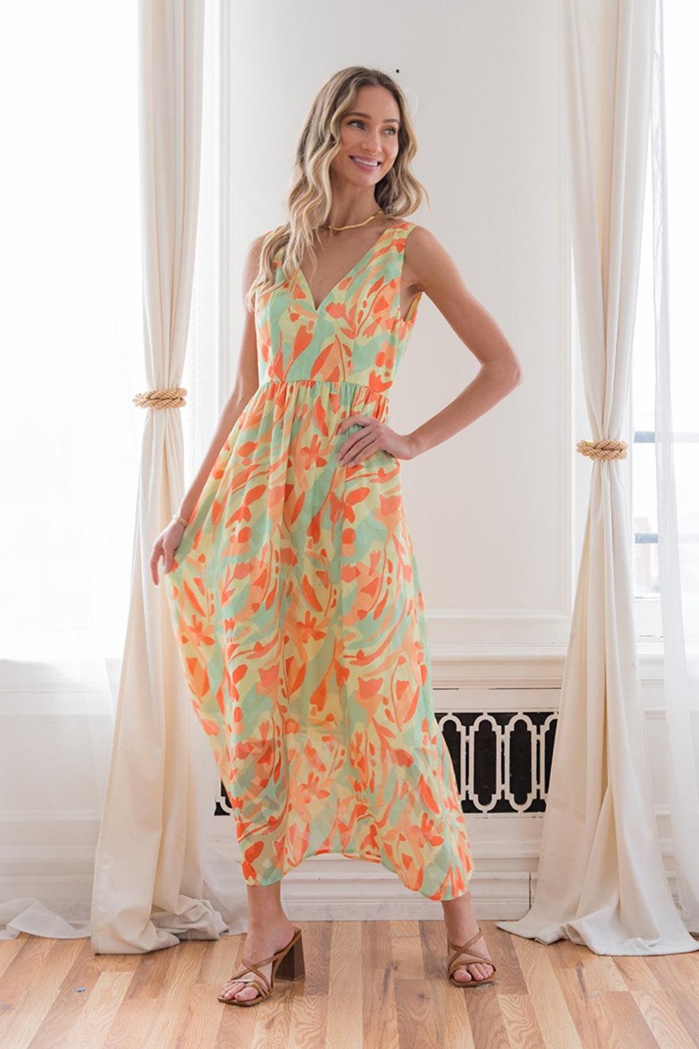 Sew In Love Printed V-Neck Sleeveless Dress Carauana Store