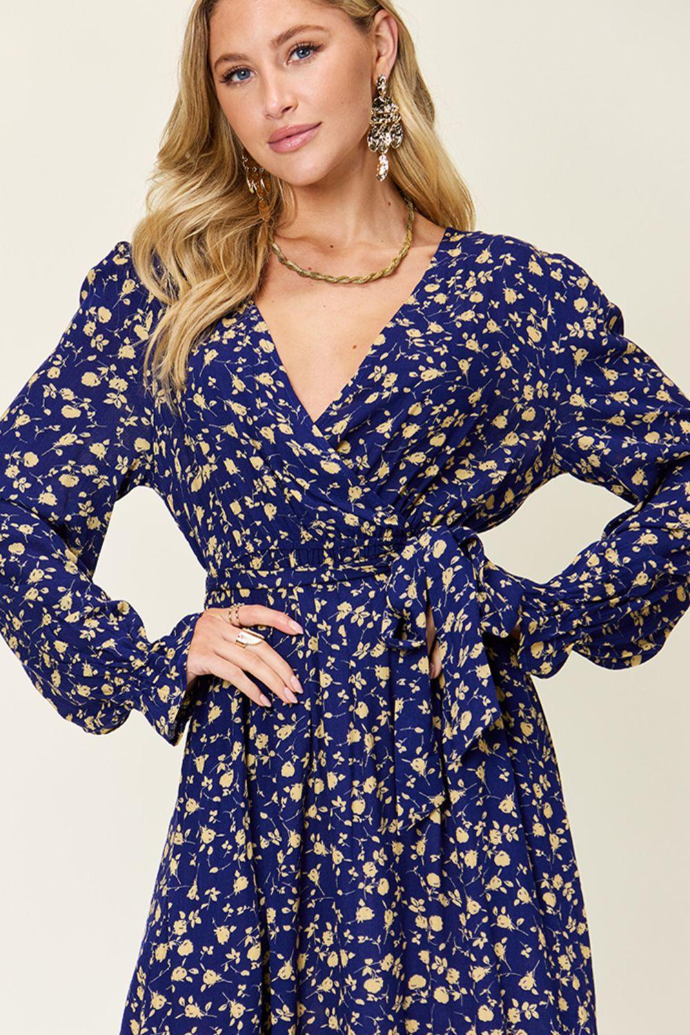Double Take Full Size Tie Back Flounce Sleeve Dress Carauana Store