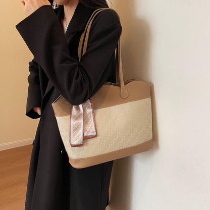 PU Leather Tied Contrast Tote Bag Carauana Store