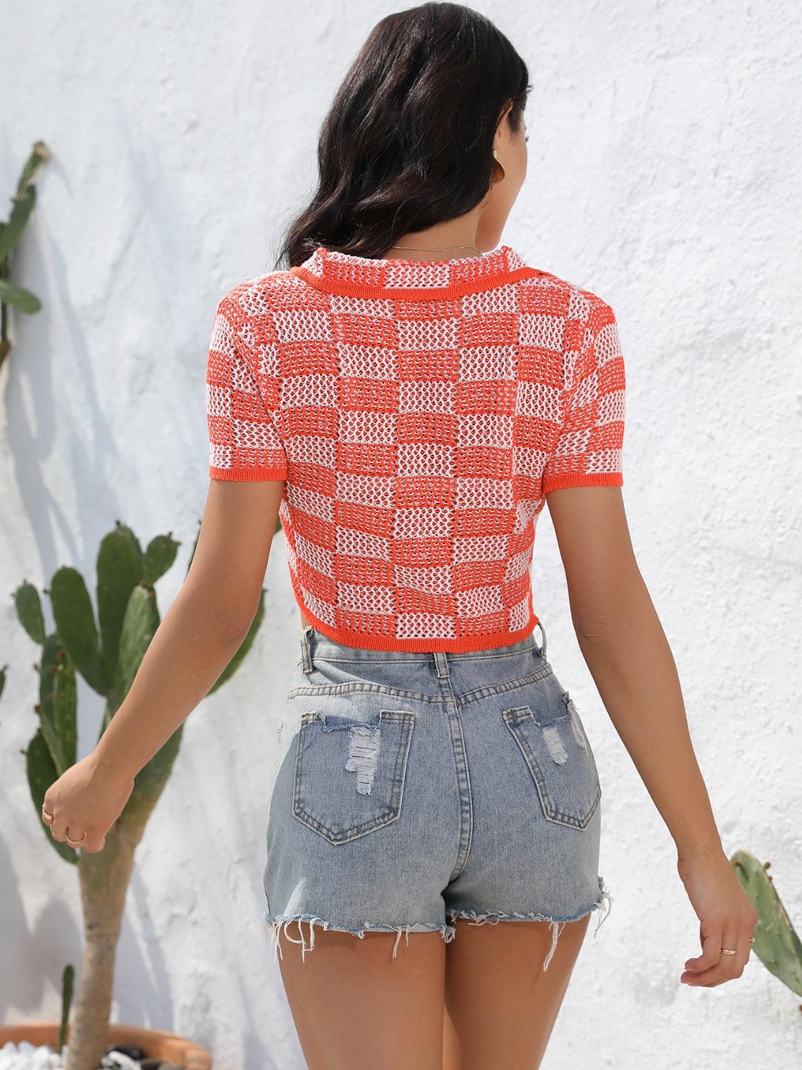 Angel Wings Plaid Button Up Short Sleeve Cardigan Carauana Store