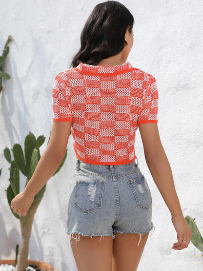 Angel Wings Plaid Button Up Short Sleeve Cardigan Carauana Store