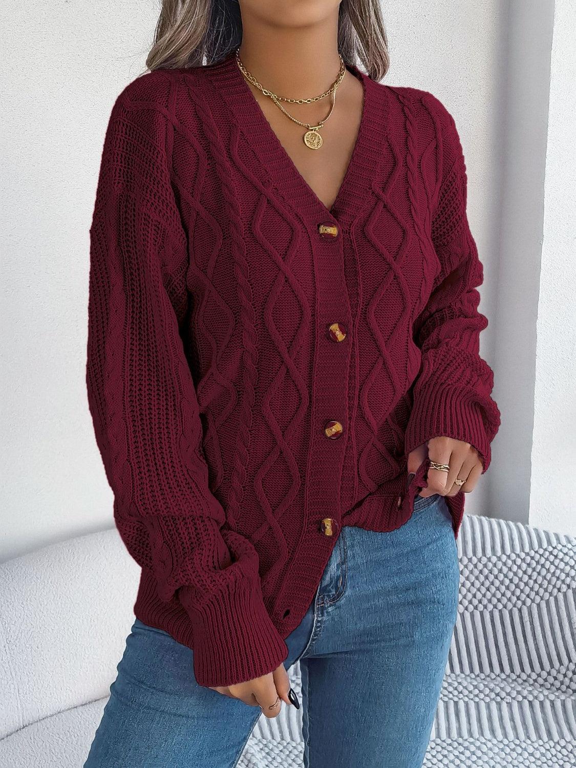 Cable-Knit Long Sleeve Cardigan Carauana Store