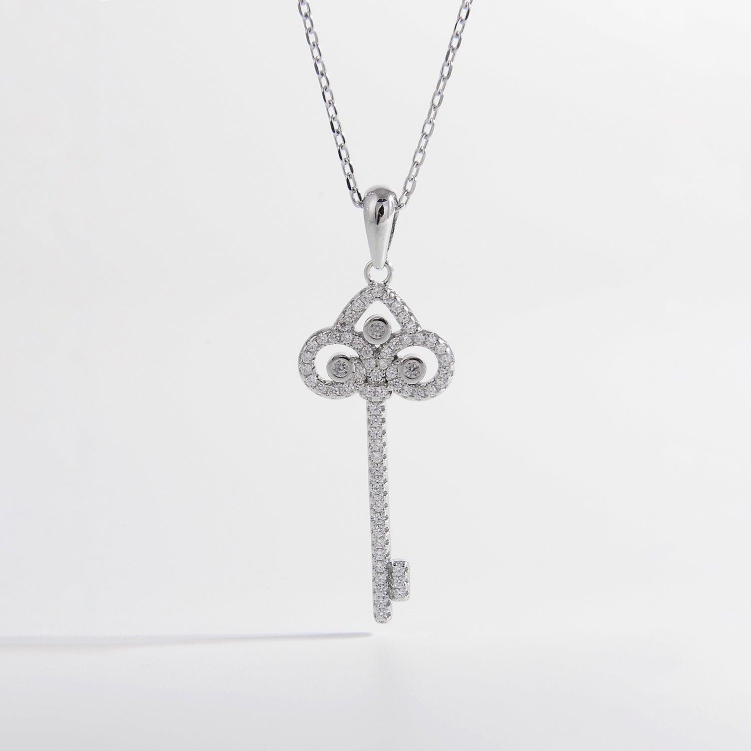 925 Sterling Silver Inlaid Zircon Key Shape Necklace Carauana Store