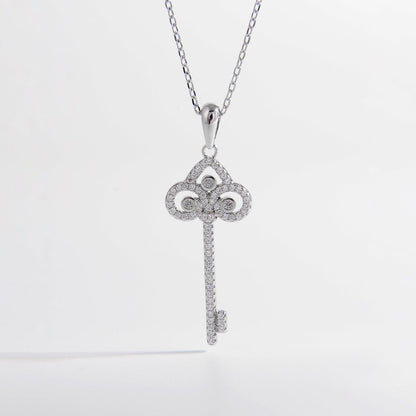 925 Sterling Silver Inlaid Zircon Key Shape Necklace Carauana Store