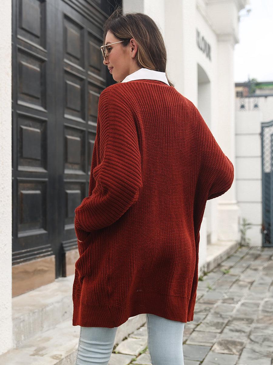 Open Front Rib-Knit Cardigan with Pockets Carauana Store