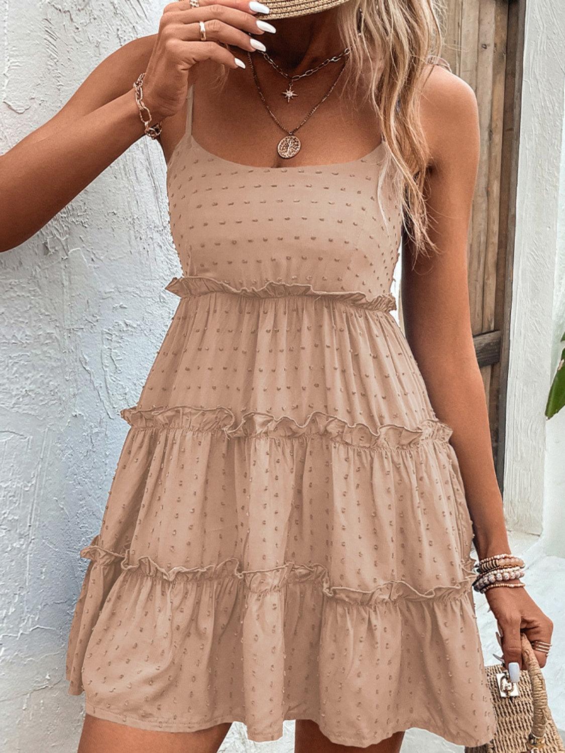 Frill Spaghetti Strap Tiered Dress Carauana Store