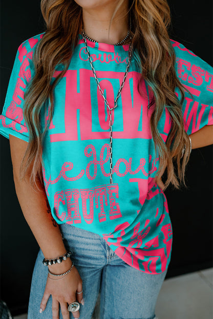 Green Howdy Cowboy Letter Printed Western Fashion Tee