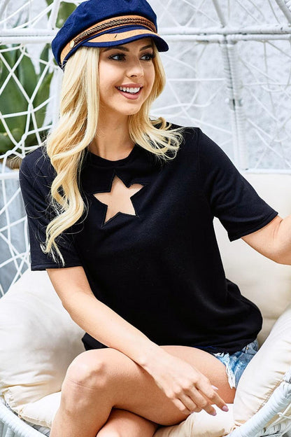 BiBi Star Cutout Short Sleeve T-Shirt Carauana Store