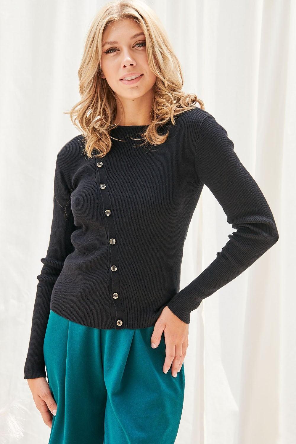 Faith Apparel Button Up Long Sleeve Knit Top Carauana Store