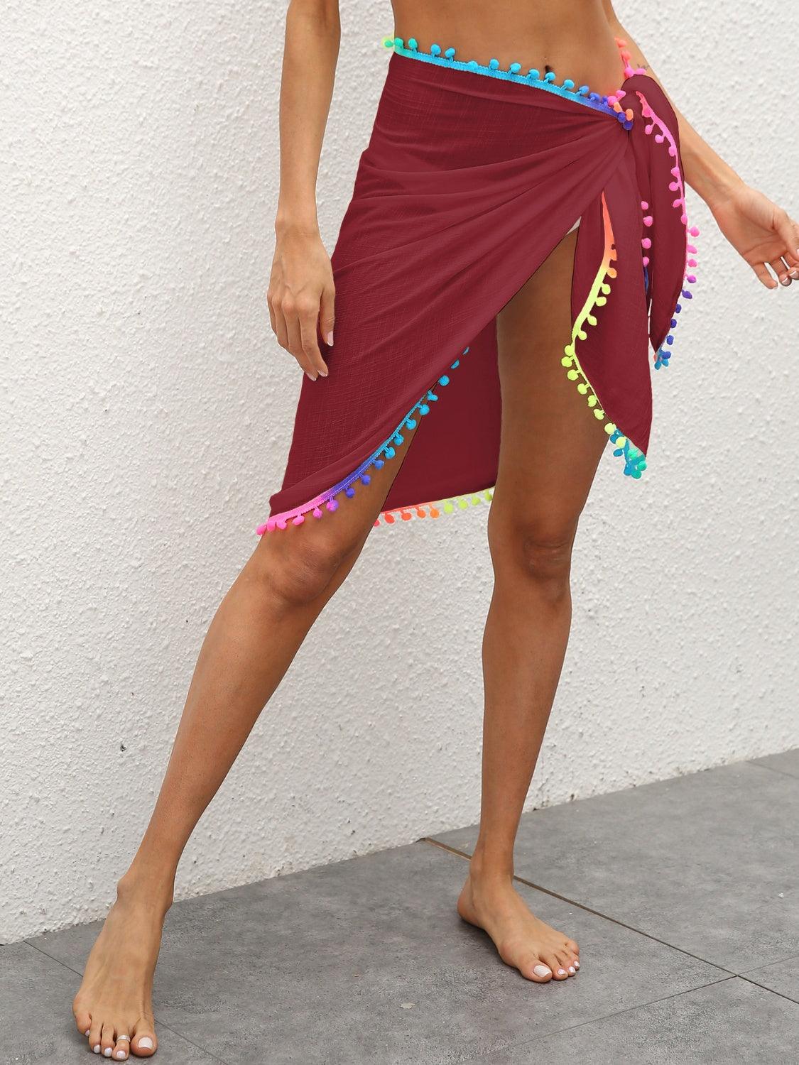 Rainbow Pompom Trim Swim Skirt Carauana Store