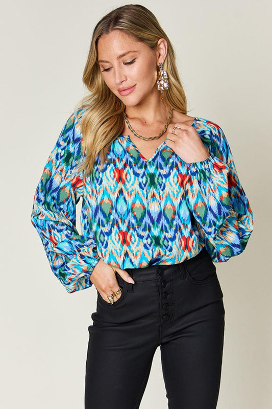Double Take Full Size Printed Balloon Sleeve Blouse Carauana Store